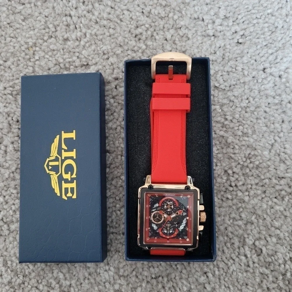 LIGE‎ New Fashion Chronograph Square Dial Watch for Men